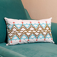 Hand-embroidered suzani cotton cushion cover, 'Tajik Style' - Traditional Tajik Embroidered Suzani Cotton Cushion Cover