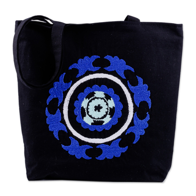Handbestickte Susani-Tragetasche aus Baumwolle - Einkaufstasche aus Baumwolle mit handgesticktem Suzani-Mandala-Motiv