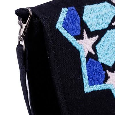 Bolso bandolera de algodón suzani bordado a mano - Bolso bandolera de algodón con motivos de estrellas Suzani bordados a mano