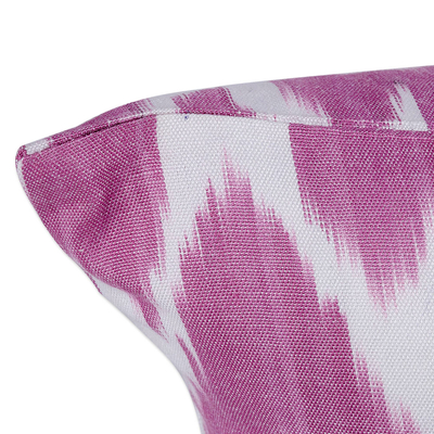 Cotton cushion cover, 'Pink Tradition' - Classic Ikat Patterned Pink and White Cotton Cushion Cover