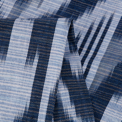 Bufanda ikat de algodón, 'Blue Wish' - Bufanda de algodón con flecos azules con estampado Ikat hecho a mano
