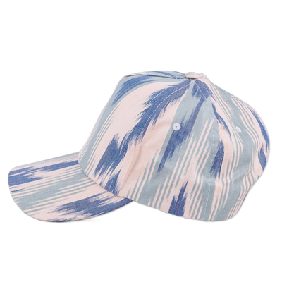 Cotton baseball cap, 'Intrepid Blue' - Handmade Ikat Patterned Blue and White Cotton Baseball Cap