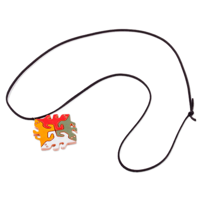Ceramic pendant necklace, 'Lizard Cycle' - Lizard-Themed Ceramic Pendant Necklace in Warm Hues