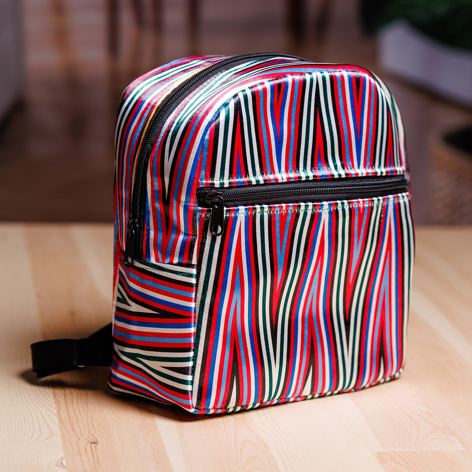 Multicolored Striped Backpack mini bag 100% Cotton New Heckin main image 4