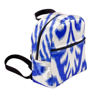 Ikat mini backpack, 'Blue Ikat Adventures' - Classic Ikat Patterned Blue Backpack from Uzbekistan