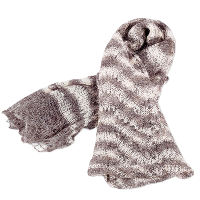 Schal aus Kaschmirwolle - Handgewebter, gestreifter, weicher Schal aus Kaschmirwolle in Schwarz und Weiß
