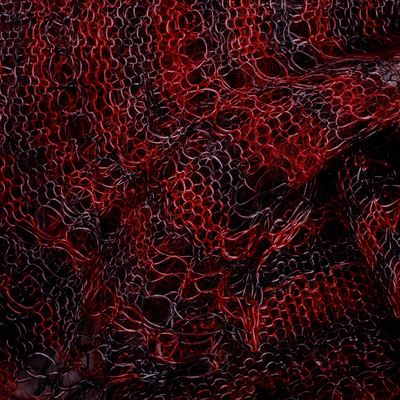 Bufanda de lana de cachemira - Bufanda de lana de cachemira negra y carmesí suave a rayas tejida a mano