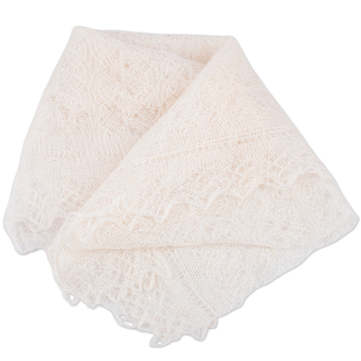 Bufanda de lana de cachemira - Bufanda de lana 100% cachemira suave tejida a mano en marfil