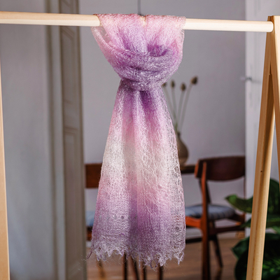 Cashmere wool scarf, 'Spring's Act' - Handwoven Soft 100% Cashmere Wool Scarf in Purple and Pink