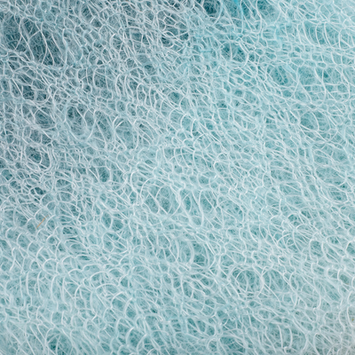 Cashmere wool scarf, 'Lagoon's Act' - Handwoven Soft 100% Cashmere Wool Scarf in Aqua and White