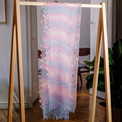 Schal aus Kaschmirwolle - Handgewebter gestreifter Schal aus 100 % Kaschmirwolle in Rosa und Blau