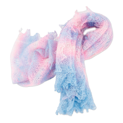Bufanda de lana de cachemira - Bufanda tejida a mano de lana 100% cachemira a rayas en rosa y azul