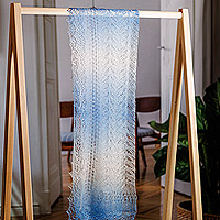 Cashmere wool scarf, 'Ocean's Act' - Handwoven Soft 100% Cashmere Wool Scarf in Blue and White