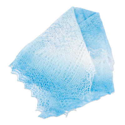 Schal aus Kaschmirwolle, „Ocean's Act“ – handgewebter weicher Schal aus 100 % Kaschmirwolle in Blau und Weiß