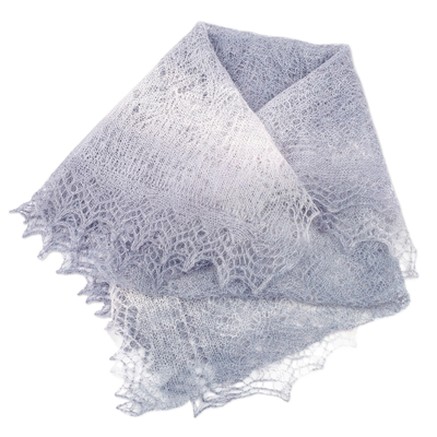 Bufanda de lana de cachemira - Bufanda de lana suave 100% cachemira tejida a mano en gris y blanco