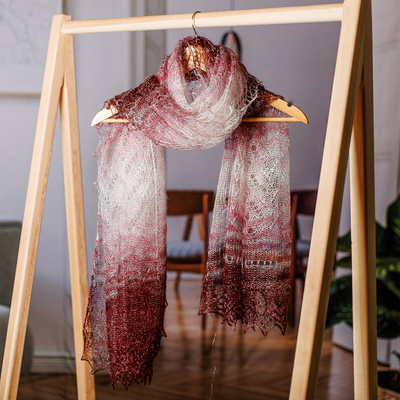 Cashmere knit scarf, 'Lilac Luxury' - Handwoven Soft 100% Cashmere Wool Scarf in Fuchsia and White