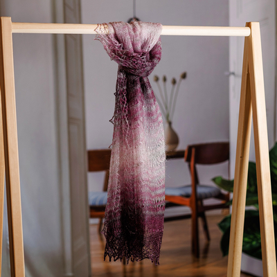 Cashmere knit scarf, 'Lilac Luxury' - Handwoven Soft 100% Cashmere Wool Scarf in Fuchsia and White