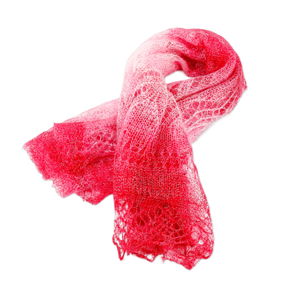 Cashmere wool scarf, 'Lover's Act' - Handwoven Soft 100% Cashmere Wool Scarf in Red and White
