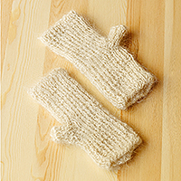 Cashmere wool fingerless mittens, 'Pleasant Ivory' - Handwoven Soft Ivory 100% Cashmere Wool Fingerless Mittens