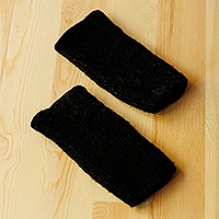 Cotton fingerless mittens, 'Night Adventurer' - Handcrafted Black Cotton Fingerless Mittens from Uzbekistan