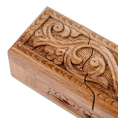 caja de rompecabezas de madera - Caja de rompecabezas de madera de olmo clásica rectangular tallada a mano