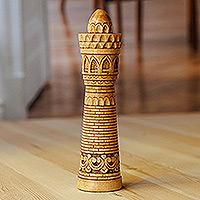 Holzskulptur „Königliches Minarett“ – handgeschnitzte traditionelle Minarettskulptur aus Ulmenholz
