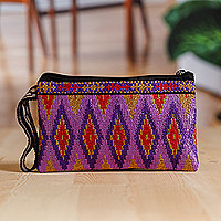 Embroidered silk cosmetic bag, 'Glamorous Jewels' - Diamond-Patterned Purple and Red Silk Cosmetic Bag