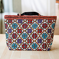 Iroki embroidered tote bag, 'Mosaic Life' - Classic Floral Patterned Iroki Embroidered Tote Bag