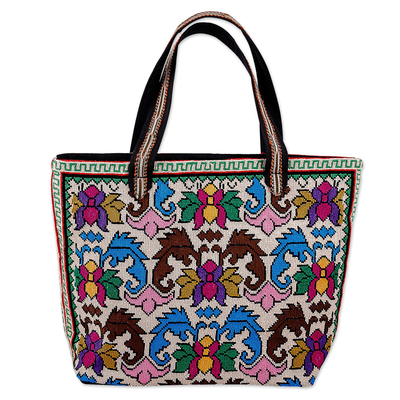 Floral and Leafy Patterned Iroki Embroidered Tote Bag - Classic ...