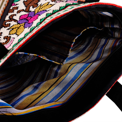 Iroki embroidered tote bag, 'Classic Everyday' - Floral and Leafy Patterned Iroki Embroidered Tote Bag