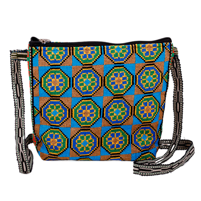 Iroki embroidered sling bag, 'Eden Mosaic in Green' - Floral Mosaic-Patterned Green and Yellow Embroidered Sling