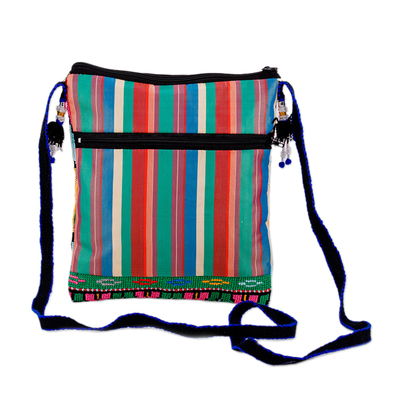 Iroki embroidered sling bag, 'Sweet Frequencies' - Geometric-Patterned colourful Iroki Embroidered Sling Bag