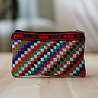 Bolsa cosmética bordada Iroki, 'Mini Squares' - Bolsa cosmética bordada Iroki con estampado geométrico colorido