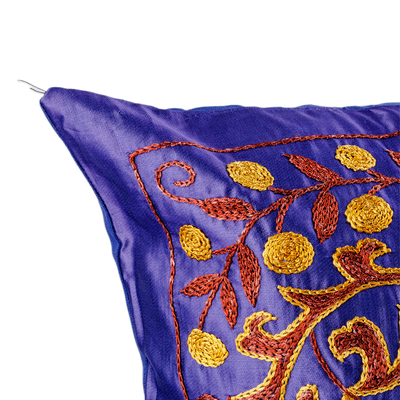 Traditional Floral Embroidered Silk Pillow Sham in Blue - Palace in Spring