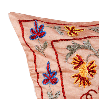 Funda de almohada de seda bordada - Funda de almohada de seda bordada tradicional con temática de pavo real