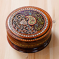 Wood jewellery box, 'Paisley Glory' - Handmade Walnut Wood jewellery Box with Paisley & Floral Motif