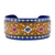 Lacquered tin cuff bracelet, 'Goddess of Palaces' - Painted Floral Adjustable Blue and Golden Tin Cuff Bracelet