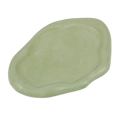 Tealight candleholder and tray set, 'Green Aromas' (3 pieces) - Green Plaster and Wax Candleholder and Tray Set (3 Pieces)