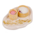 Tealight candleholder and tray set, 'Golden Space' (3 pieces) - White and Golden Candleholder and Tray Set (3 Pieces)