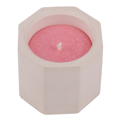 Soy wax candle, 'Realm of Sweetness' - Handmade Plaster and Soy Wax Candle in White and Pink Hues
