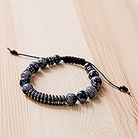 Hematite and obsidian beaded bracelet, 'Pure Amulet' - Adjustable Natural Hematite and Obsidian Beaded Bracelet