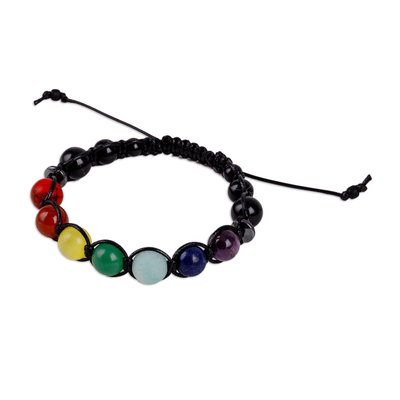 Multi-gemstone beaded macrame bracelet, 'Chakra Realms' - Adjustable Chakra-Inspired Multi-Gemstone Beaded Bracelet