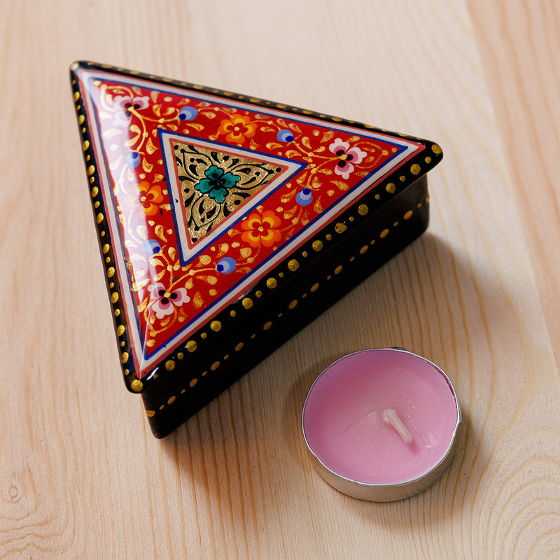 Triangular Jewelry Box Handmade Red Triangular Jewelry Box with Floral Details - Triangular ...