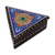 Lacquered papier mache jewelry box, 'Triangular Magic' - Painted Blue Triangular Jewelry Box with Round Floral Detail