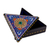 Lacquered papier mache jewelry box, 'Triangular Magic' - Painted Blue Triangular Jewelry Box with Round Floral Detail