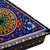 Lacquered papier mache jewellery box, 'Triangular Magic' - Painted Blue Triangular jewellery Box with Round Floral Detail