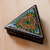 Lacquered papier mache jewelry box, 'Triangular Harmony' - Painted Green Triangular Jewelry Box with Round Floral Motif