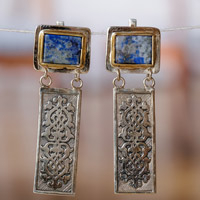Pendientes colgantes de lapislázuli, 'Blue Runway' - Pendientes colgantes de lapislázuli naturales antiguos clásicos