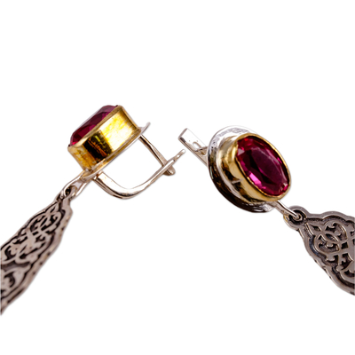 Garnet dangle earrings, 'Distinguished Passion' - Classic Sterling Silver and Almandine Garnet Dangle Earrings