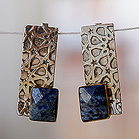Lapis lazuli drop earrings, 'Royal Constellation' - Star-Themed Geometric Natural Lapis Lazuli Drop Earrings